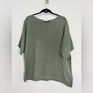Women’s Made In Italy 100% Soft Breathable Cotton Green Fall Weave Oversized Top